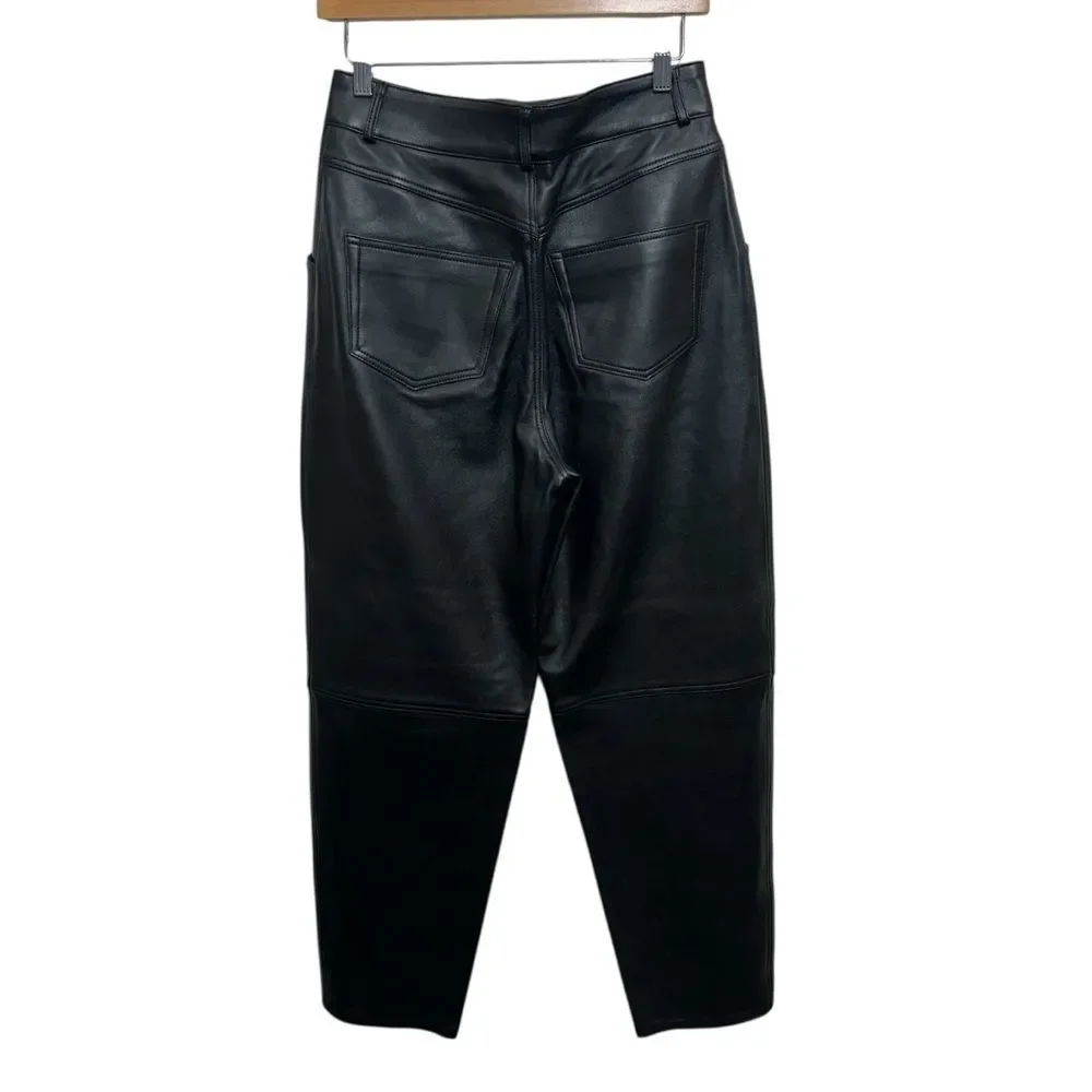 L'Academie Black Rye Barrel Leg Leather‎ Pant, Small